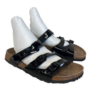 Birkenstock | Birki’s Florida Shiny‎ Black 3 Straps Sandals W7 M5 EU 38 Leather